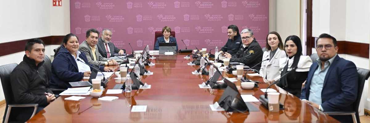 A group of people in a meeting room in Estado de México government office.