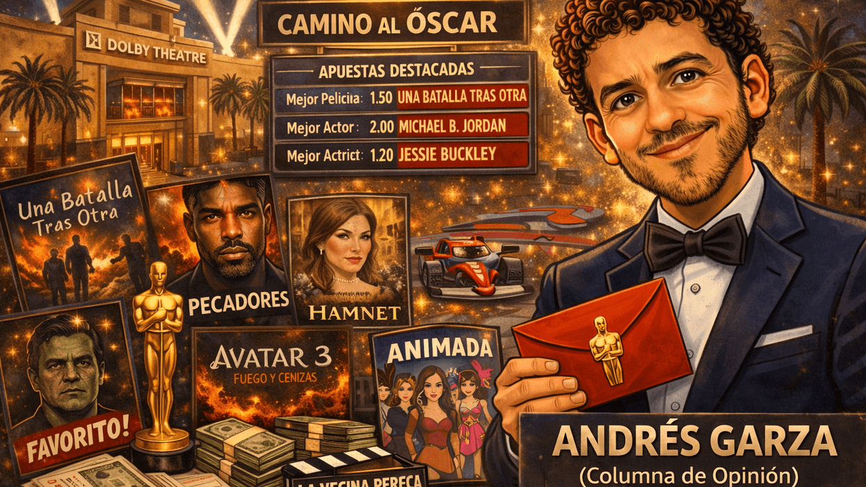 Andrés Garza with Oscar themes and movie references at a glitzy Dolby Theatre setting.