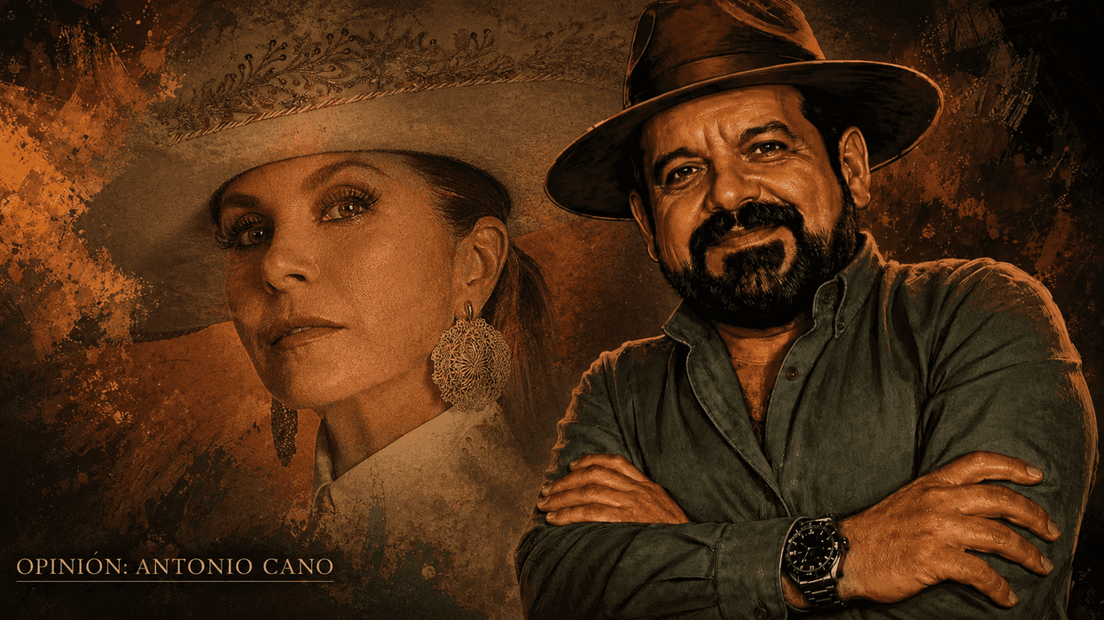 Antonio Cano junto a una imagen de Lucero, en una composición de estilo vintage para su columna de opinión.
