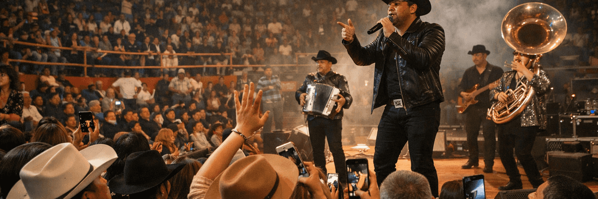 Band performing on stage at a lively concert with a cheering crowd.