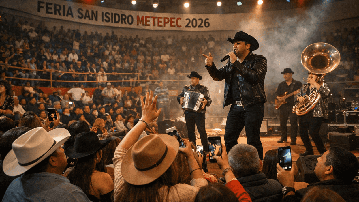 Band performing on stage at a lively concert with a cheering crowd.
