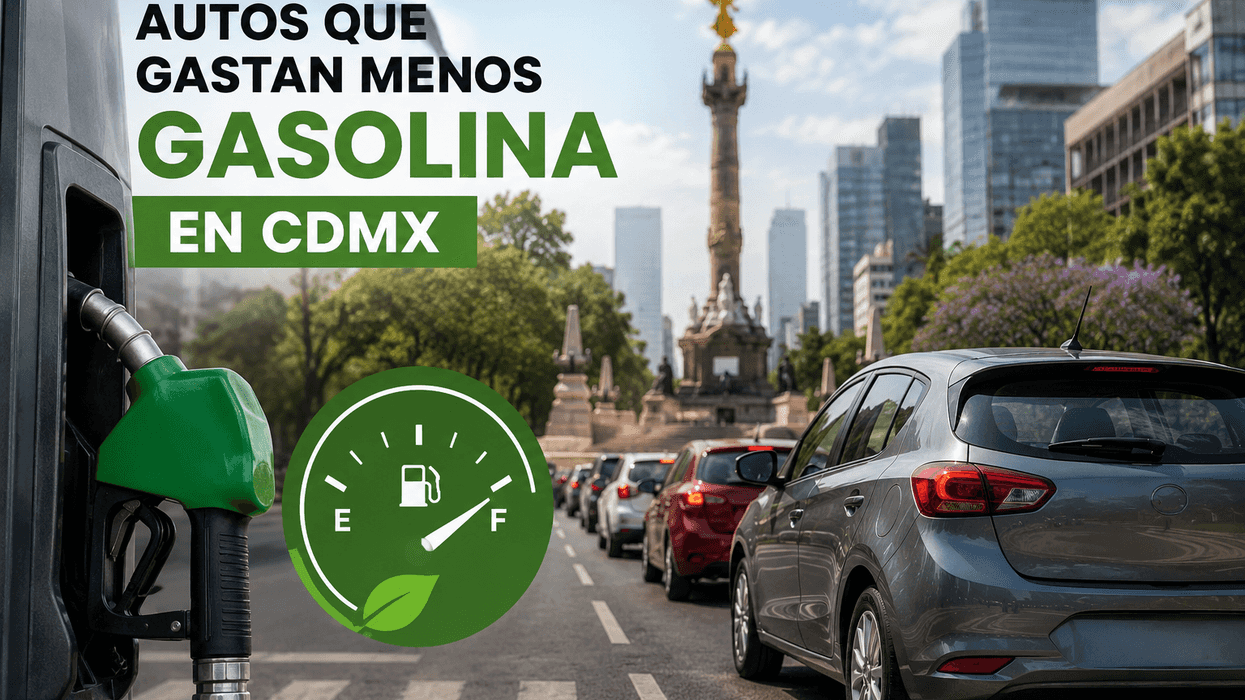 Cars in CDMX with efficient gasoline use; Angel of Independence in background.