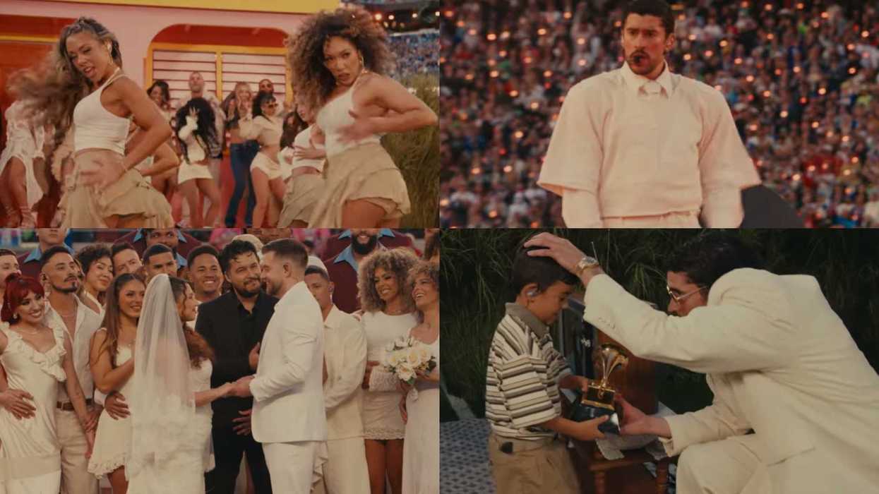 Collage: dancers, sports crowd, wedding ceremony, and man awarding a child with a trophy.