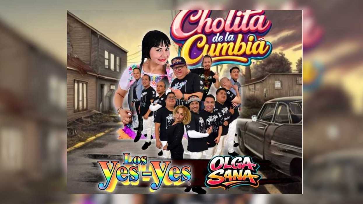 Collage of performers on a street with "Cholita de la Cumbia" and "Los Yes-Yes" text.