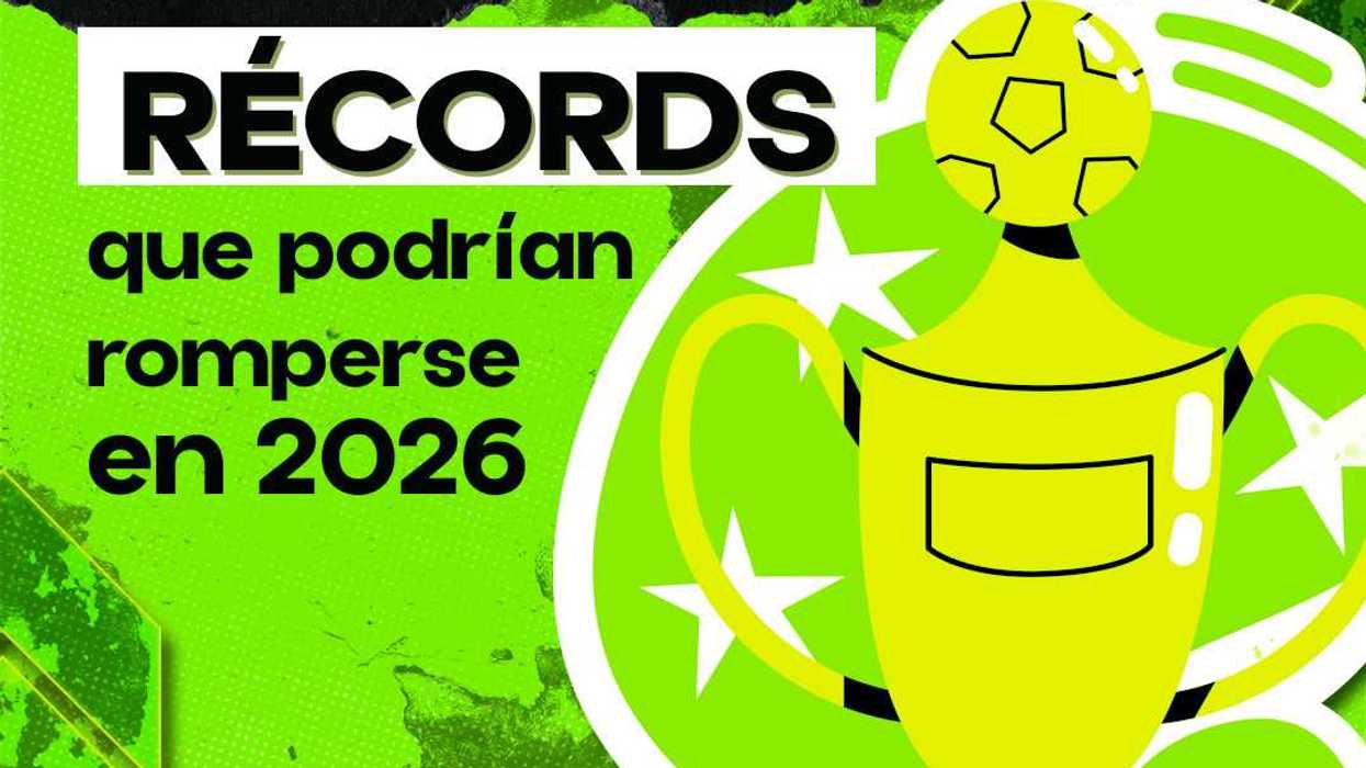 Colorful poster with a trophy and text: "Récords que podrían romperse en 2026."