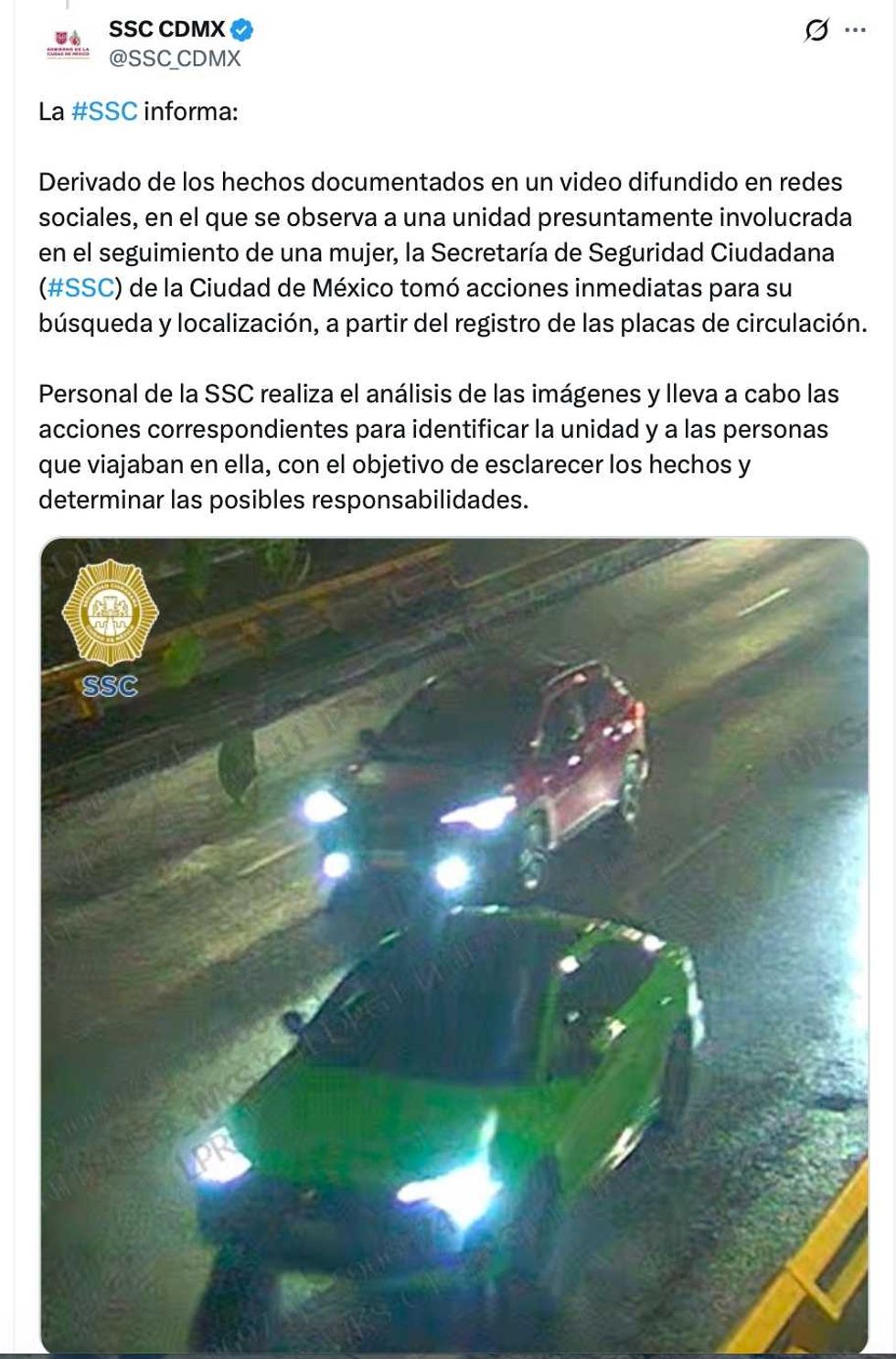 Comunicado de la SSC sobre la investigaci\u00f3n del incidente denunciado por Vanessa Huppenkothen en CDMX.