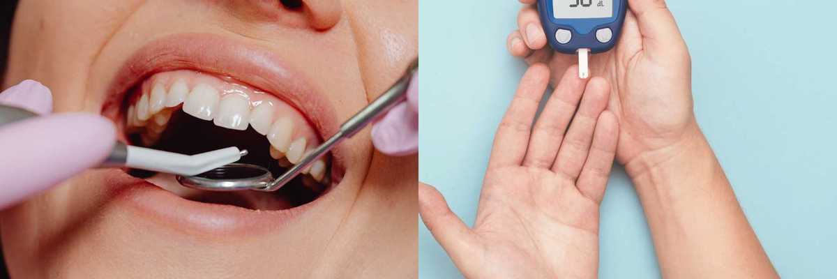 Dental checkup and glucose monitor showing 98 mg/dL.