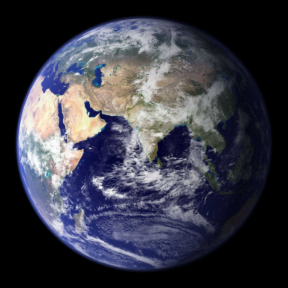 Earth from space showing Africa, Middle East, and Asia.