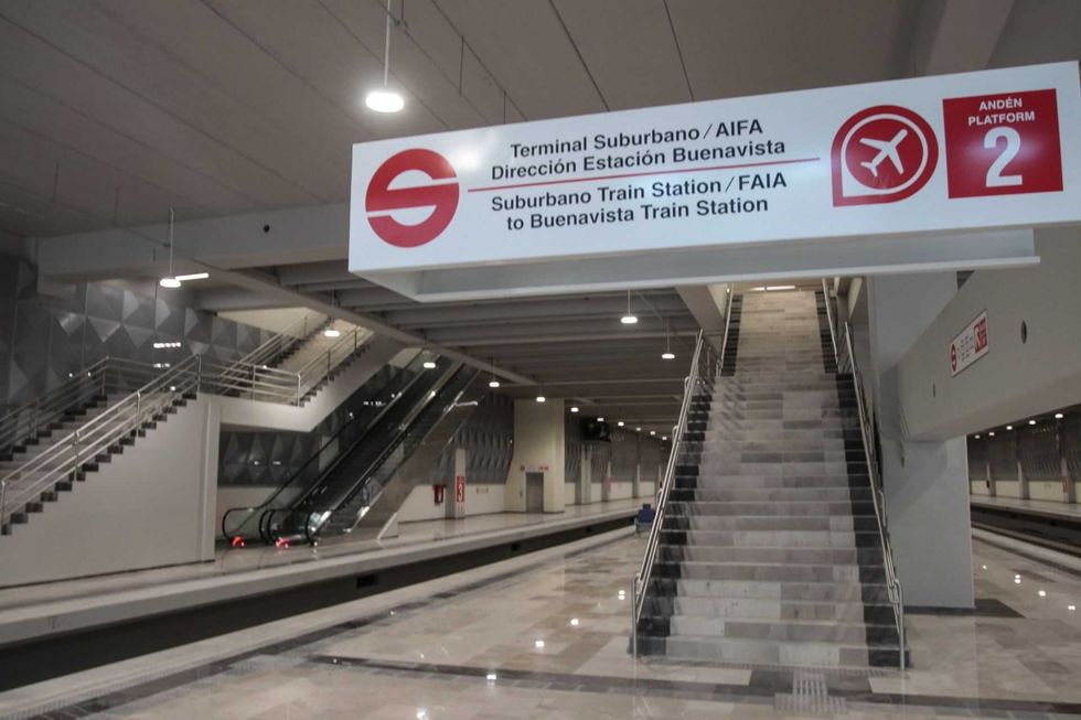 Empty train station with signs for Buenavista and platform 2.