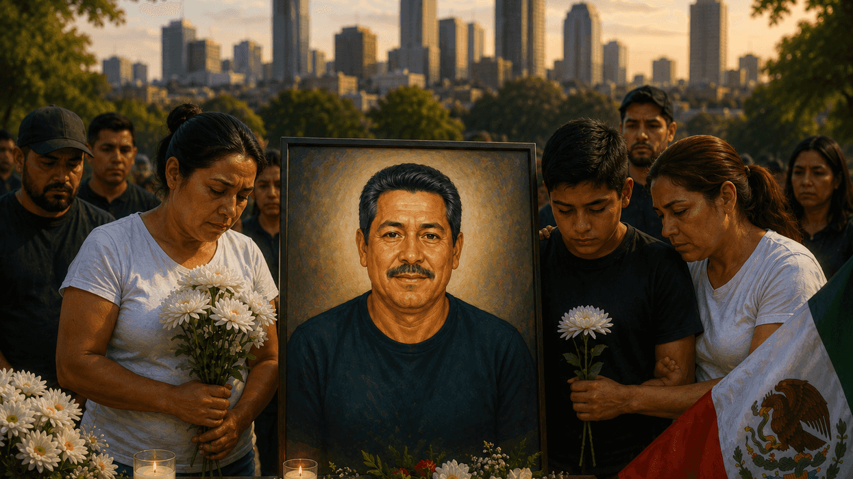 Familiares de Lorenzo Salgado durante protesta tras operativo del ICE en Houston.