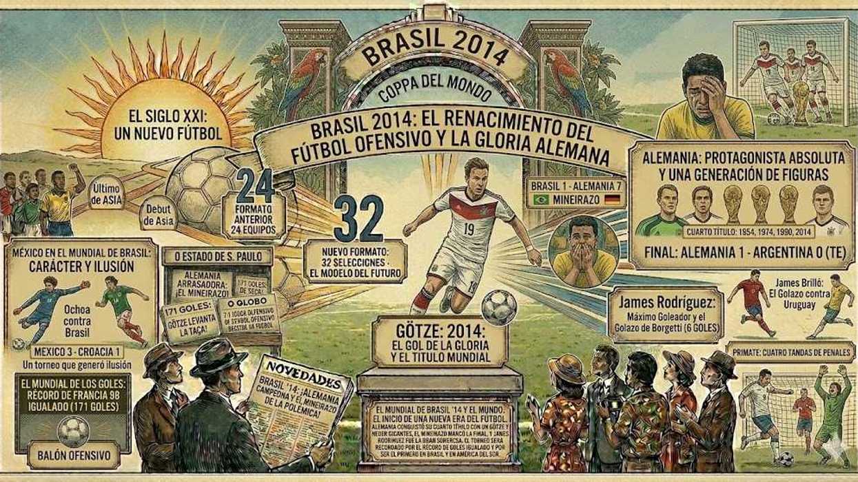 Illustrated poster celebrating the 2014 World Cup in Brazil, highlighting Germany's victory.