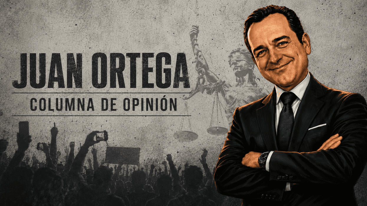 Illustration of smiling man with "Juan Ortega Columna de Opinión" text and protest imagery.