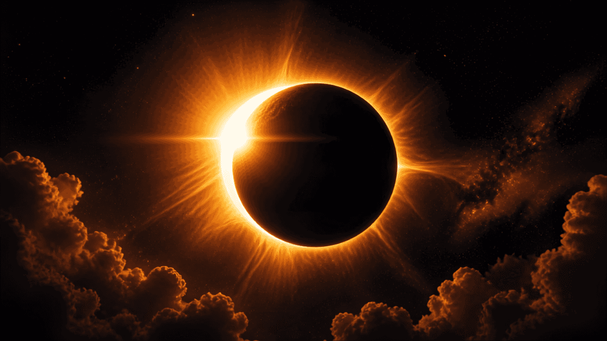 Ilustración de un eclipse solar total con la Luna cubriendo al Sol.