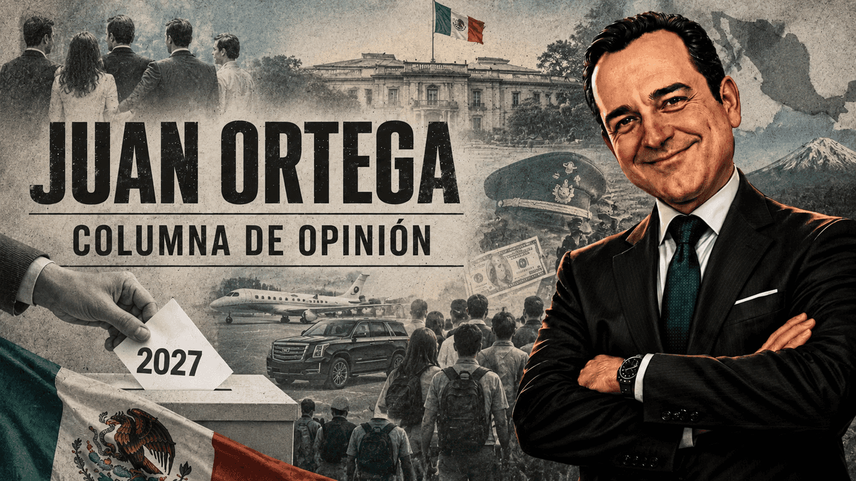 Ilustración editorial sobre las familias, los privilegios y el poder político en México, con elecciones de 2027 y Juan Ortega.