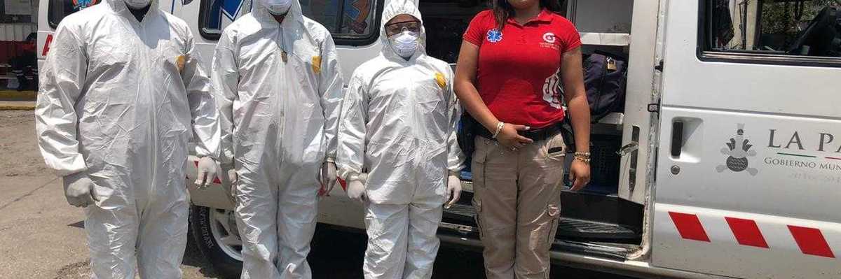 Gobierno Municipal de La Paz equipa al área de atención prehospitalaria de la coordinación de protección civil para la atención de casos graves de COVID-19.