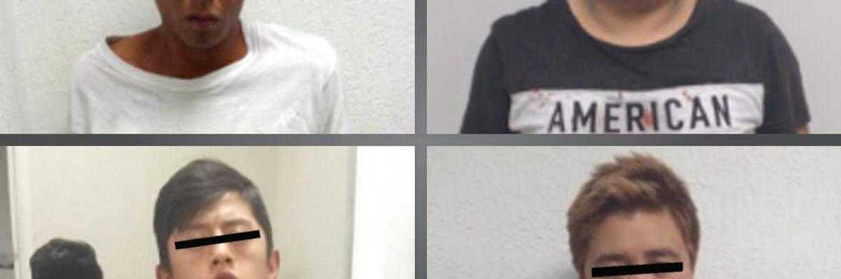 Elementos de la FGJEM detiene a cuatro personas investigadas por su probable participación en extorsiones a conductores de transporte público.