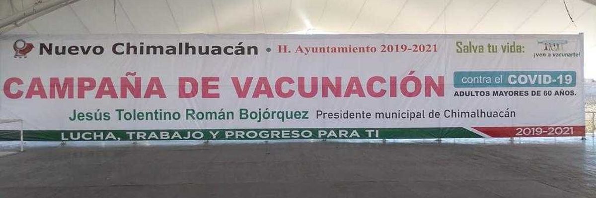 Se despliega megaoperativo durante la vacunación  contra COVID-19 en el municipio de Chimalhuacan, Edomex.