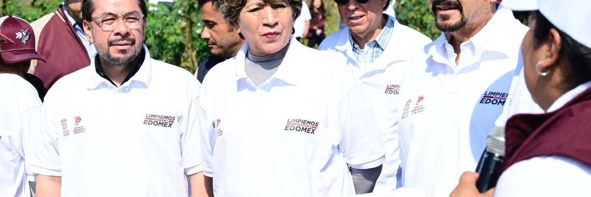 La Gobernadora Delfina Gómez Álvarez supervisa desazolve en presa El Ángulo; “Limpiemos Nuestro EdoMéx” prevé retirar 15 mil toneladas de basura*