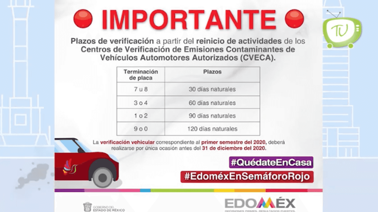 Estos serán los plazos para la verificación vehicular en el Estado de México.