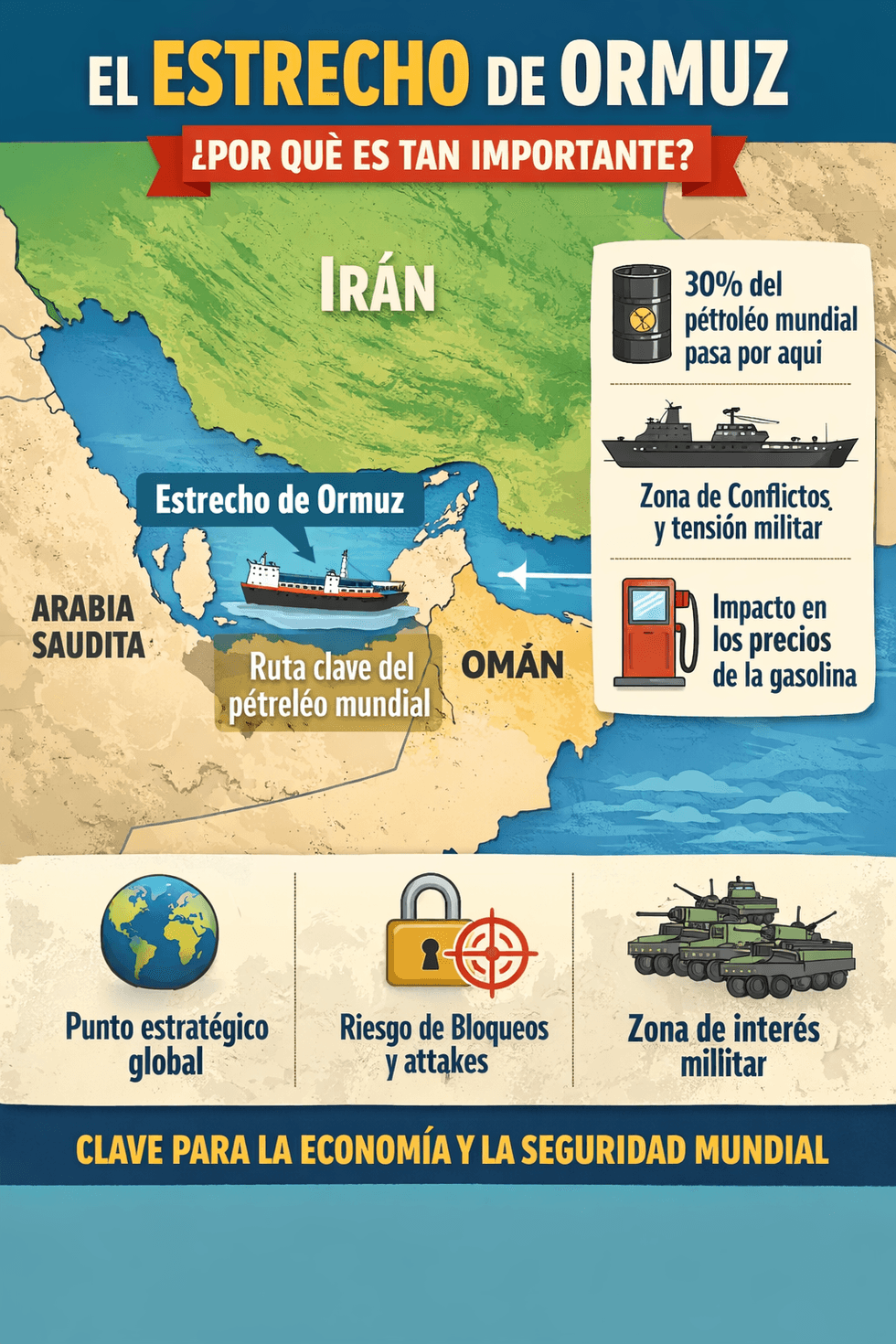 Infographic about the Strait of Hormuz's strategic and economic importance.