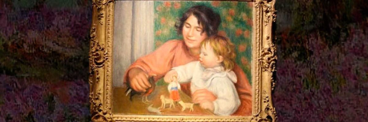 Jean hijo del artista plástico en una escena cotidiana junto a su cuidadora.