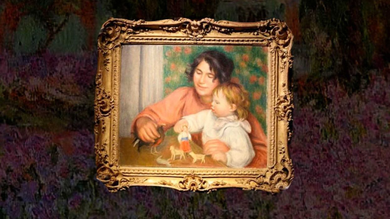 Jean hijo del artista plástico en una escena cotidiana junto a su cuidadora.