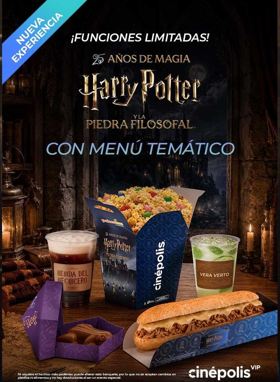 Men\u00fa tem\u00e1tico de Harry Potter disponible en Cin\u00e9polis por los 25 a\u00f1os de La Piedra Filosofal.