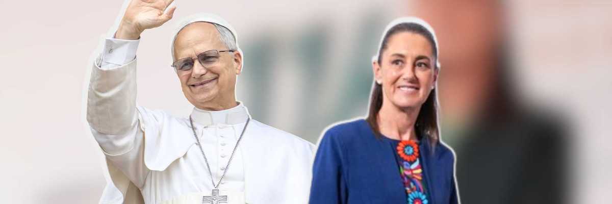 Person dressed as Pope waves beside a woman in a colorful outfit.