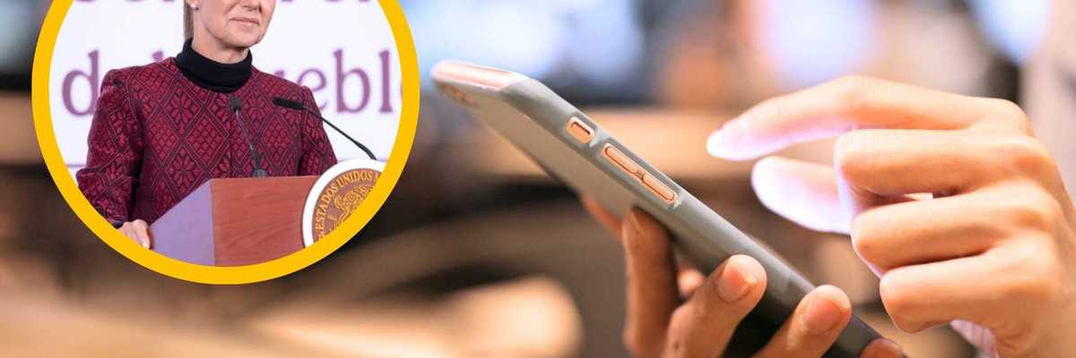 Person using a smartphone with an inset of a woman speaking at a podium.