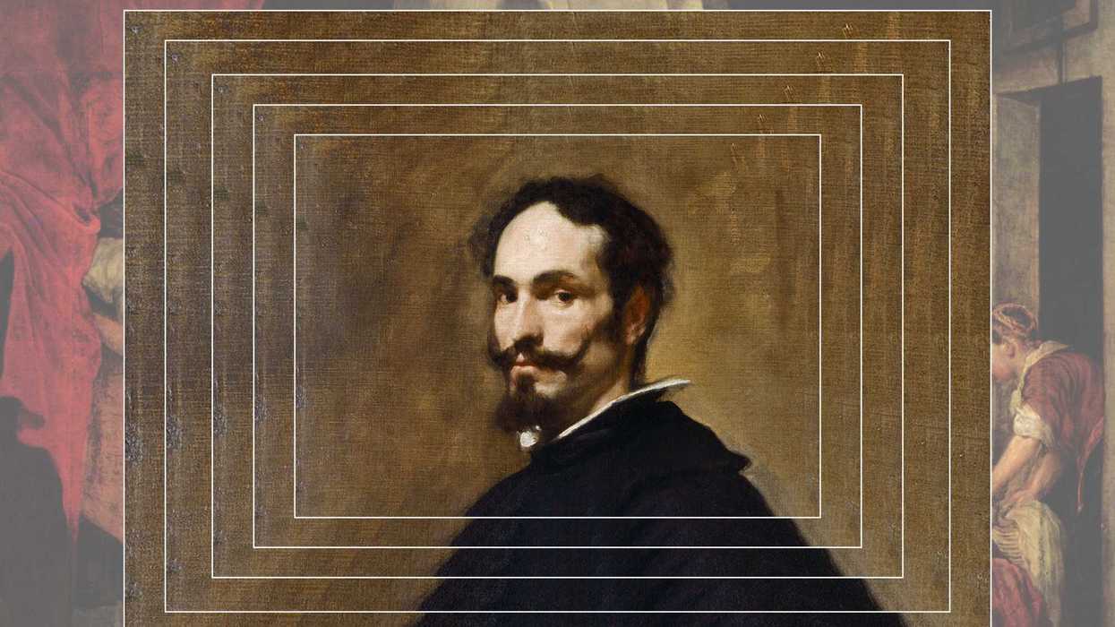 Portrait of a man with a layered geometric frame, classical art style.