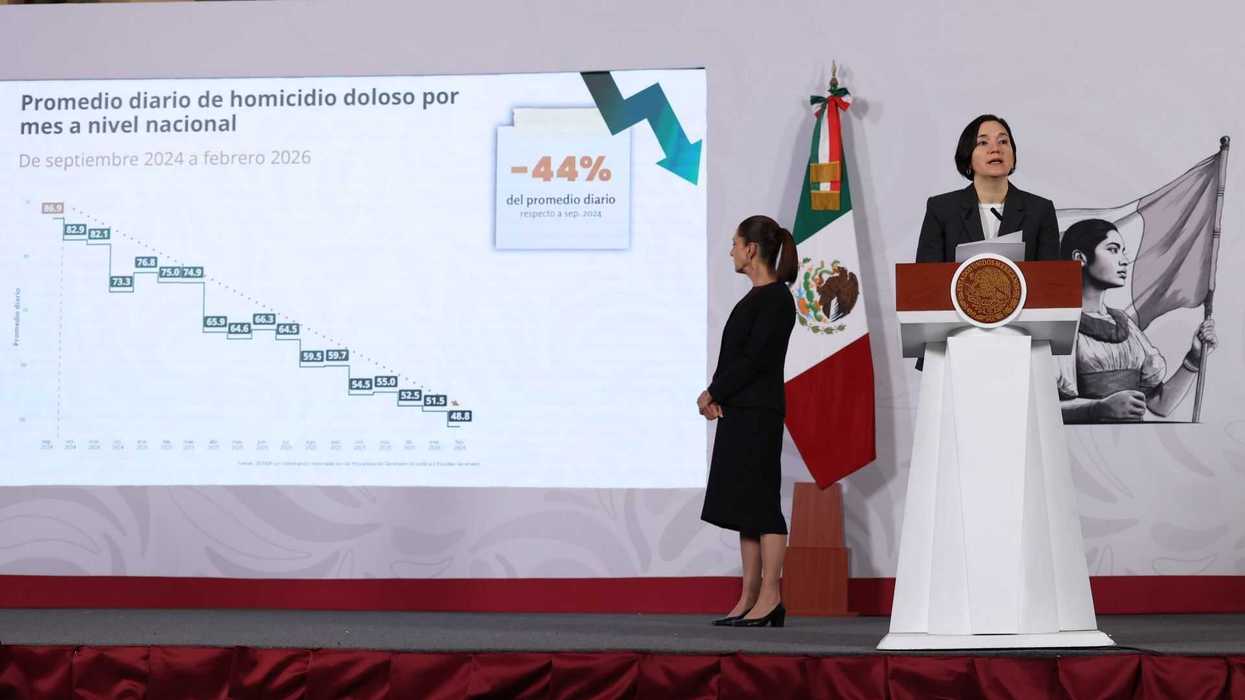 Presentation on national homicide rate decrease, graph shows a 44% reduction.