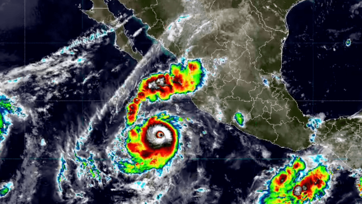 Satellite image showing a hurricane off the Pacific coast of Mexico.