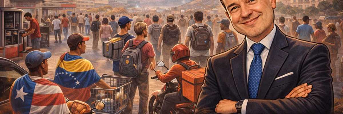 Smiling man superimposed over a crowd scene; captioned "Juan Ortega (Columna de Opinión)".