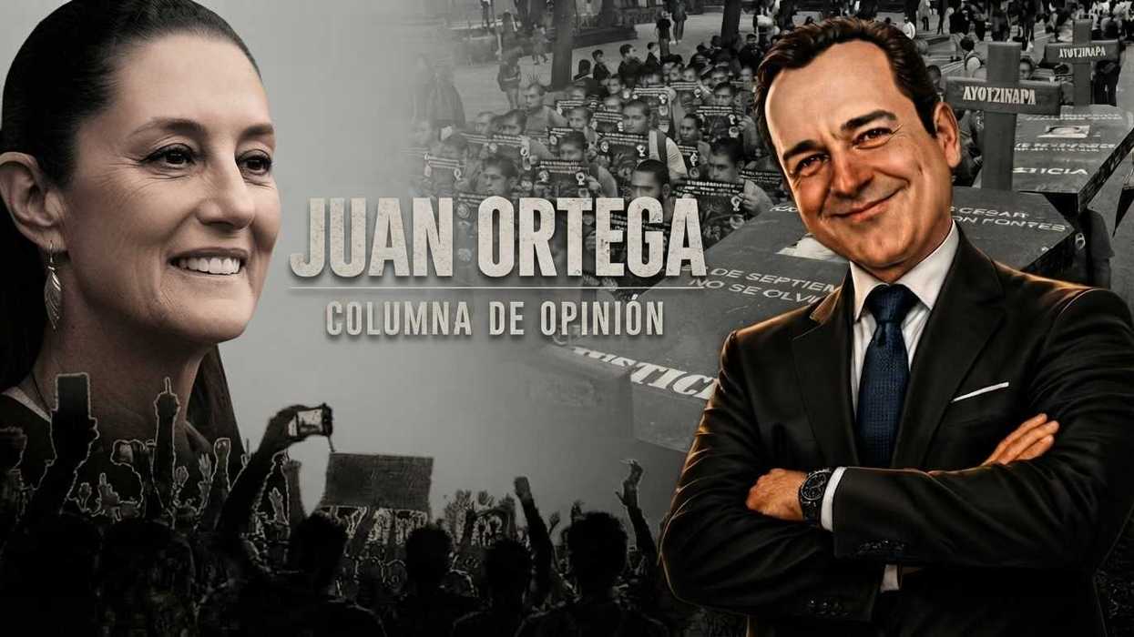 Smiling woman and man with folded arms, "Juan Ortega Columna de Opinión" text overlay.