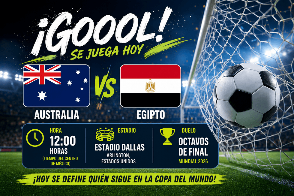 Soccer match: Australia vs Egypt, Octavos de Final, 12:00, Estadio Dallas, Mundial 2026.