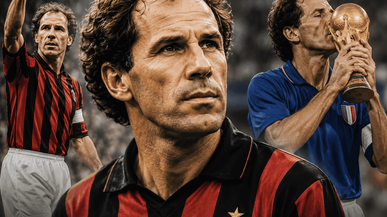 Soccer player in red and black, raising fist and kissing trophy in montage.