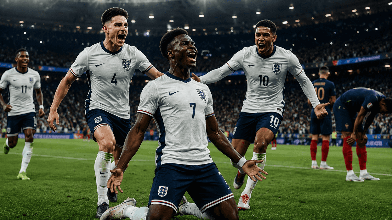 Soccer players celebrate a goal on the field during a match.