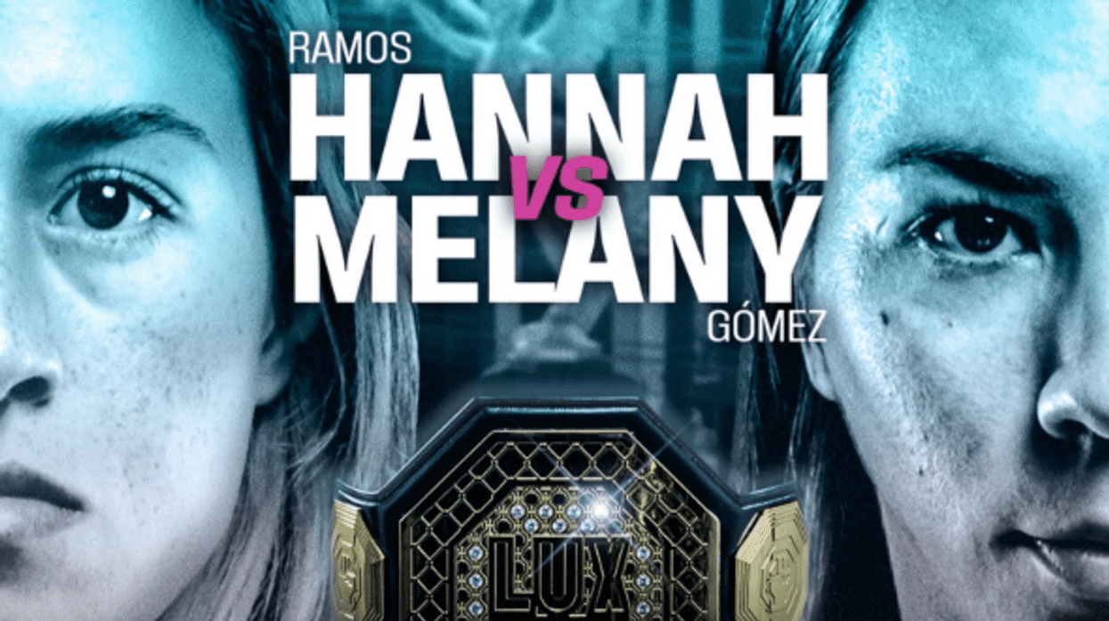 Split image of two fighters, text: "Hannah vs Melany, Strawweight Title, May 29."