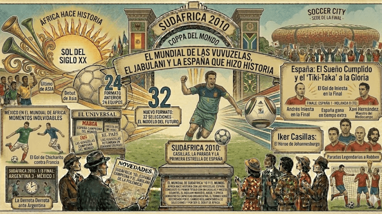 Stylized poster of the 2010 World Cup in South Africa, highlighting Spain's victory.