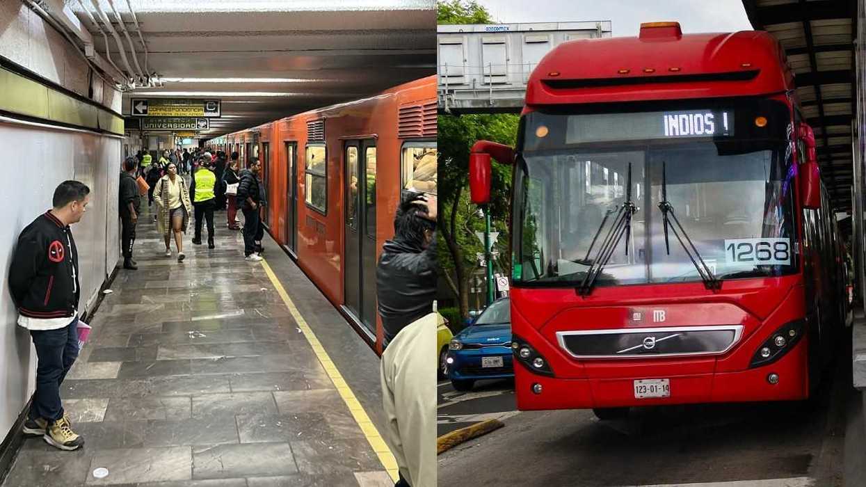 Subway station platform and a red city bus at a terminal.