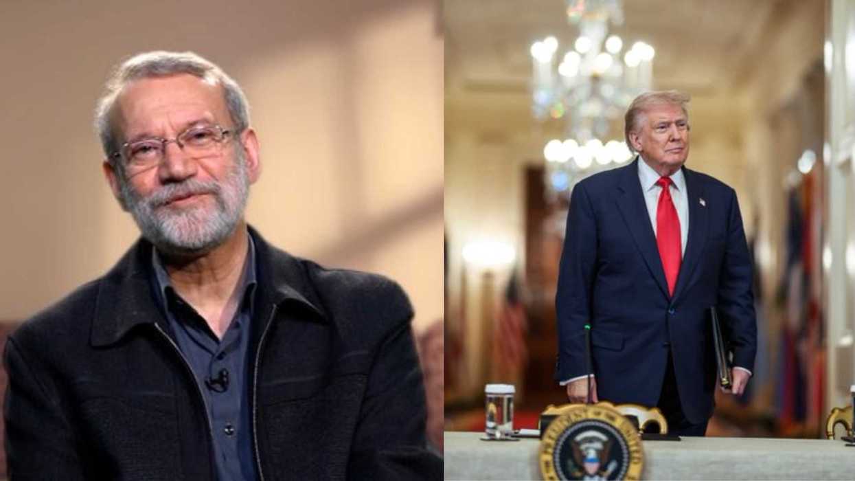 Two men appear in a split image, each in formal settings.