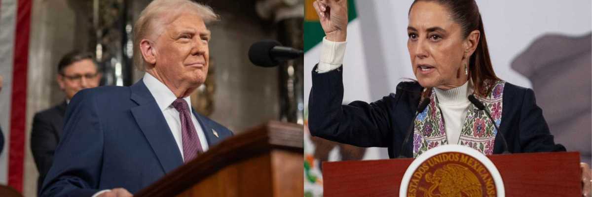 Two people at podiums, giving speeches in separate locations.