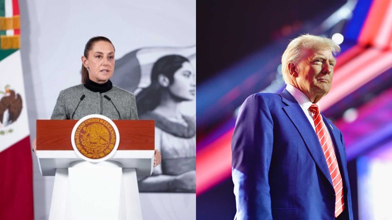 Two politicians at different events; one at a podium, another on a lit stage.