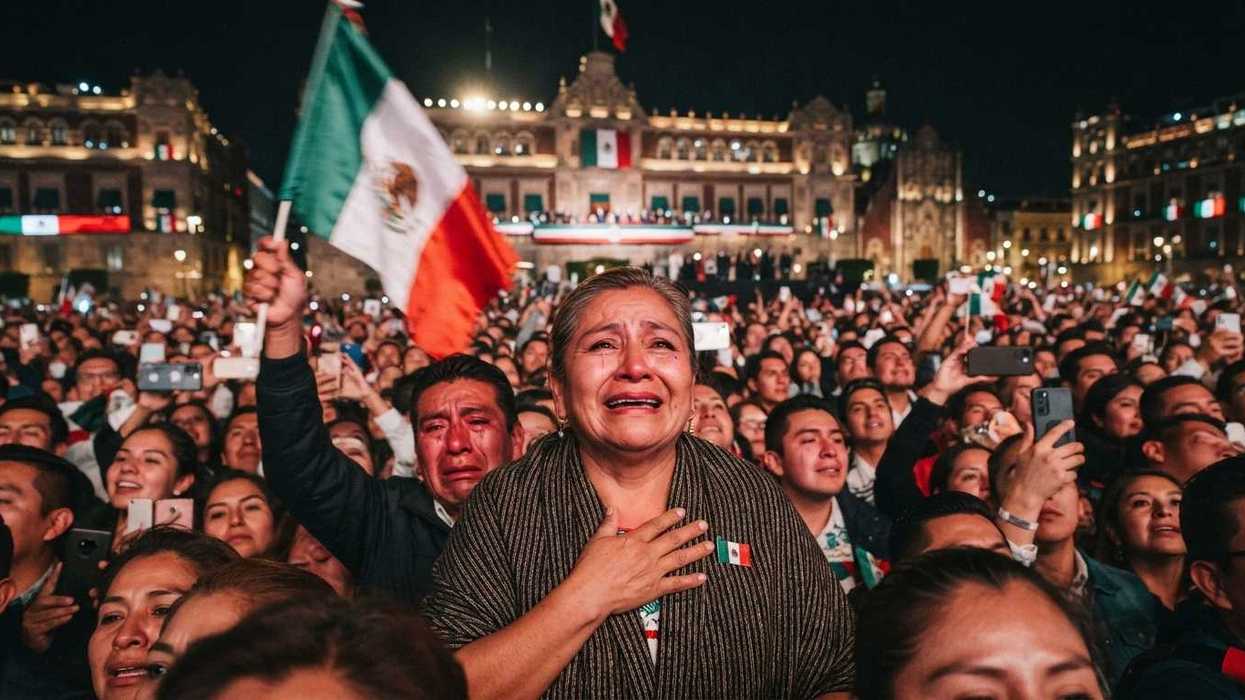 Una mujer llora de emoción tras gritar Viva México con motivo del aniversario de independencia