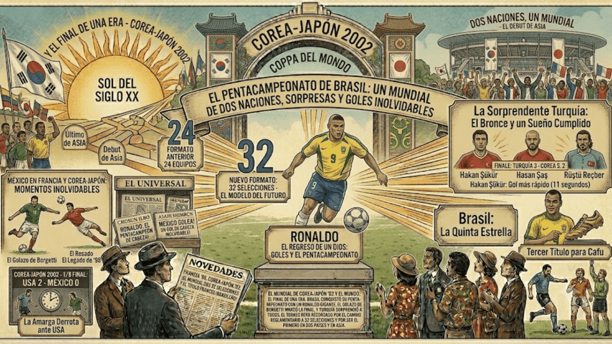 Vintage poster celebrating the 2002 Korea-Japan World Cup, highlighting Brazil's victory.