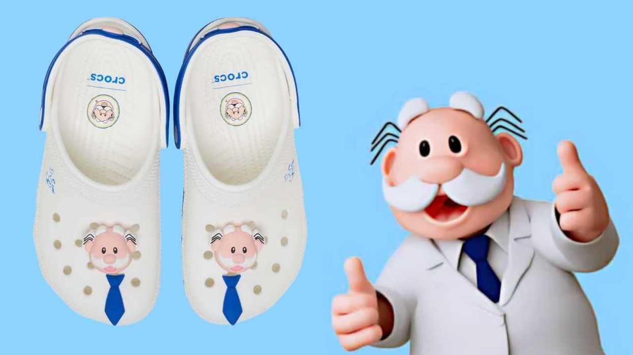 White shoes with cartoon faces and a matching character giving a thumbs up.