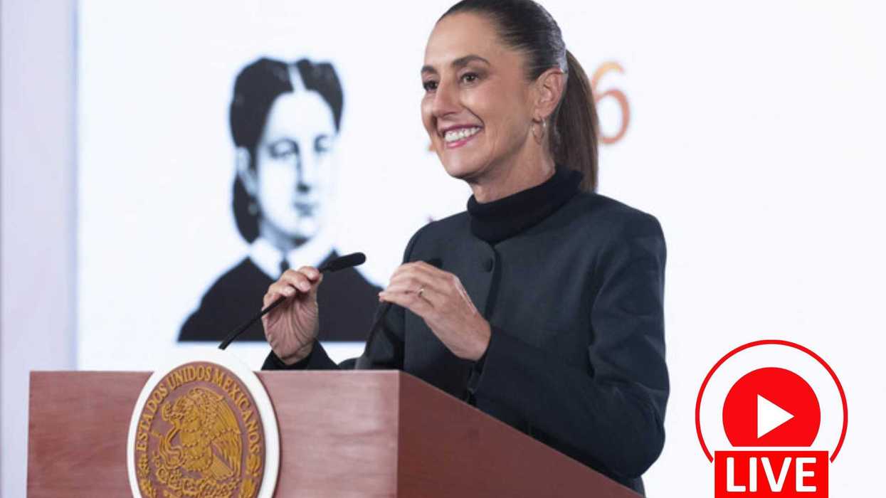 Woman speaking at a podium with a live broadcast icon in the corner.